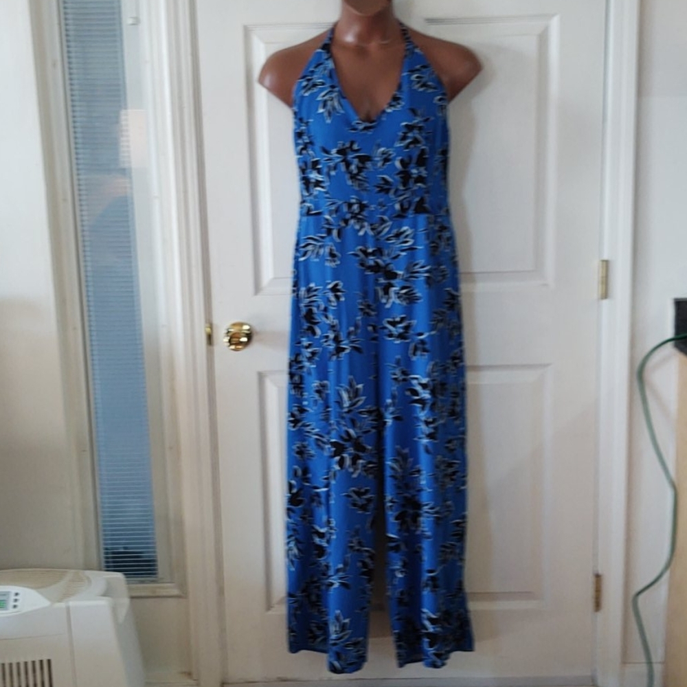 Blue floral halter jump suit
